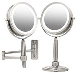 Ovente 7 inch SmartTouch Cool, Warm, Natural Tone LED Makeup Mirror, 3-in1 Tabletop Wall Mount Handheld Vanity Mirror, Travel Size, 1x/8x Magnification, Nickel Brushed (MFM70BR)