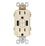 Legrand Radiant® USB GFCI Outlet, 15A Tamper-Resistant, Self-Test, Type-A/A, Light Almond, 1597TRUSBAALA