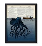 Poster Master Dictionary Art Poster - Octopus and Fisherman's Boat Print - Octopus Art - Kraken Art - Gift for Men, Women - Nautical Decor for Bathroom, Ocean or Beach House - 8x10 UNFRAMED Wall Art