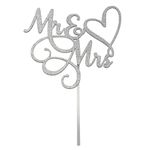 Mr & Mrs Cake Topper, 6Inch Wedding Engagement Cake Picks Bridal Shower Anniversary Theme Birthday Congratulations Party Glitter Cake Decorations Supplies,Silver