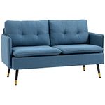 HOMCOM Modern Two Seater Sofa, Button Tufted Loveseat with Cushions and Steel Legs for Living Room, Guest Room, Dark Blue