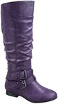 TOP Moda Coco-20 Women's Fashion Round Toe Low Heel Knee High Zipper Riding Boot Shoes, Purple, 7 US