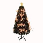 3Ft/90cm Fibre Optic Christmas Tree with Star Topper - Ribbon Bows Decorations - Green Pre-Lit Artificial Xmas Tree Featuring Red Berries, 8 Changing Light Modes