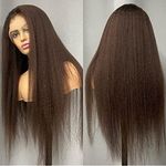 Italian Yaki Lace Front Human Hair Wigs for Black Women 180% Density 4# Chocolate Brown Lace Front Wig Human Hair Brazilian Remy Hair Kinky Straight Wig Glueless Lace Wig with Baby Hair (26inch,13X4)