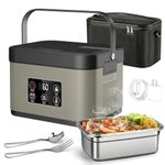 Gamexop 1.5L Heated Lunch Boxes for Adults Upgraded Electric Heat Up Lunch Box, Rechargeable Battery Powered Stainless Steel Self-Heating Food Warmer for Office Travel Truck