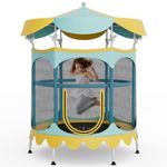 GYMAX Toddler Trampoline, 64” ASTM Approved Indoor/Outdoor Trampoline with Removable Canopy, All Round Enclosure Net & Handrail, Small Kids Trampoline for Backyard, Gift for Boys, Girls (Yellow)