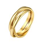 FOCALOOK 18K Gold Plated Triple Rings for Women Minimalist Interlocked Rolling Bands Stainless Steel Russian Wedding Ring Size Q