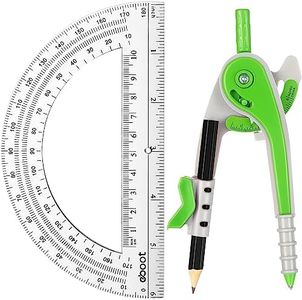 EBOOT Student Geometry Math Set, Drawing Compass and 6 Inch Clear Swing Arm Protractors 180 Degree Math Protractor (Green)