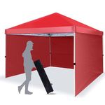 LANMOUNTAIN Pop Up Canopy Tent 10X10 FT,One Push Shelter,Adjustable Straight Leg Heights,Sun Instant Tent,Heavy Duty Outdoor Patio Shade w/3 Sidewall,4 Sandbags,Ropes,8 Stakes for Parties,Garden,Red