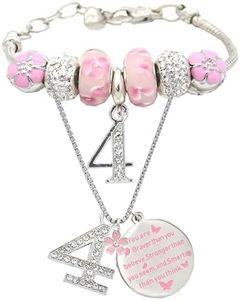 MEANT2TOBE 4th Birthday Gifts: Charm Bracelet & Necklace Set, Party Supplies & Decorations for 4-Year-Old Girls