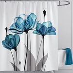 LIVETTY Blue Floral Fabric Shower Curtains Water Mould Proof 180x180cm Bathroom Curtains Quick-Drying Kitchen Curtains Machine Washable with 12 Hooks (Blue)