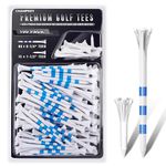 CHAMPKEY Original Plastic Golf Tees 100 Pack | 85 Driver Tees with 15 Iron/Hybrid Tees Mixed Pack | Low Friction and Resistance Golf Plastic Tees (3-1/4")