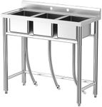 Zstar 3-Compartment Stainless Steel Sink, Freestanding Commercial Kitchen Single Bowl Utility Sink, NSF Certified, Large Utility Sink Single Bowl Utility Sink for Garage, Restaurant, Laundry