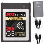 Ritz Gear CFExpress Type B 256GB Card (1700/1100 R/W), Pairs with Compatible Canon & Panasonic DSLR Cameras. Includes CFexpress Type B Card Reader. (Not Recommended for Nikon Cameras)