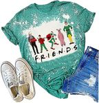 Christmas Friends Shirts Women Funny Cartoon Graphic T-Shirt Christmas Movie Tee Xmas Holiday Party Casual Tops Blouse, Bleached-green, Medium