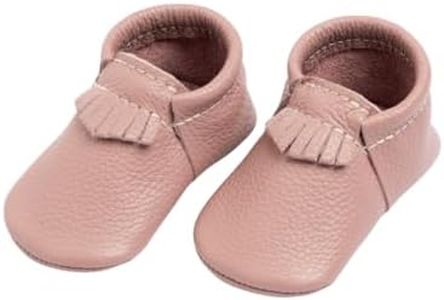 Freshly Picked First Pair City Leather Moccasins - Unisex Baby Shoes, Soft Sole, Crib Shoes Mauve