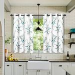 MYSKY HOME 54 inch Curtains for Kitchen Floral Curtains Light Filtering Thermal Insulated for Bedroom Bay Window Printed Soft Drapes Leaf Grommet Darkening Curtains, Set of 2 Panels, Sage