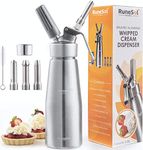 Runesol Premium Aluminium Whipped Cream Dispenser 500ml, Whip Cream Canister with 3 Stainless Steel Nozzles, Squirty Cream Whipper, Whipping Foam Siphon, Cake Decorating Tools, Christmas Baking Gifts