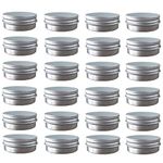 24 Pack (2 Oz/60ml) Screw Top Round Steel Tin Cans, Tin Storage Jar Containers with Screw Cap for Lip Balm, Cosmetic, Candles, Salve, Make Up, Eye Shadow, Powder, Tea