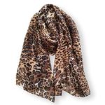 Ladies Leopard Animal Print Lightweight Airy Soft-touch Rectangle Everyday Scarf 90x180cm (Brown)