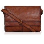 Ozora Genuine Leather Unisex Crossbody Messenger Bag with Adjustable Strap for 17 Inch Laptop, Travel, Office, Tan Wash, Medium, Maddison