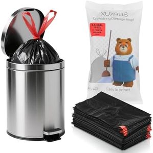 XUXRUS 2.6 Gallon Small Black Bathroom Trash Bags, 60 Count Folded Drawstring Small Garbage Bags, Tear-Resistant & Leak-Proof, Odor Control Liners for Bathroom, Office – Heavy Duty Trash Bags