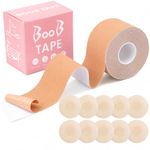 Boob Tape Breast Lift Tape for Women with 10 Nipple Covers, Invisible Push Up Body Tape Bra Alternative, Breathable Sweatproof Adhesive for Strapless Backless Dresses Nude Beige, 5 cm x 5 m Roll