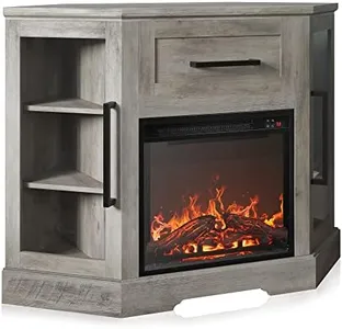 BELLEZE 43" Corner TV Stand with 18" Electric Fireplace Heater for TVs up to 43", Modern Corner Wood Entertainment Center with Glass Door Storage Cabinets - Dale (Grey Wash)