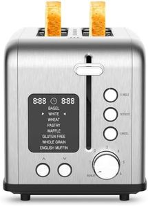 2-Slice Bagel Toaster Stainless Steel with Screen- Single Slice Function for Single-Sided Stuffed Bagel, 8 Bread Types, 6 Browning Levels, LED Countdown Timer, Defrost/Reheat/Cancel, 825W