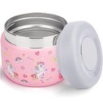 Charcy 9oz Kids Stainless Steel Vacuum Insulated Food Jar, Wide Mouth Leak-Proof Soup Thermo, Container Set for 8h Hot and 6h Cold - Pink Unicorn