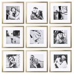 ArtbyHannah 12x12 Square Picture Frame Gallery Wall Frame Set of 9，Gold Frames Used as 8x8 Picture Frames with Mat or 12x12 Picture Frame Without Mat for Gallery Wall Mounting