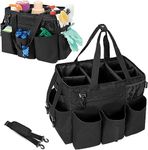 BQKOZFIN Wearable Cleaning Caddy Bag with Detachable Dividers, Cleaning Caddy Organizer with Handles & Shoulder Strap, Cleaning Supplies Tote Bag for Cleaners & Housekeepers, 18x33x26CM (Black)