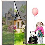 Fiberglass Magnetic Screen Door, 100x270 cm, with Magnets & Bottom Weight bar, Keep Fresh air in & Bugs Out, Black [New Version]