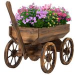 Watbick Wood Wagon Planter for Outdoor Balcony Decor - Garden Rustic Wooden Flower Cart with Wheels for Outside - Garden Decor - Amish Decorative Indoor - Wheelbarrow Planter for Patio