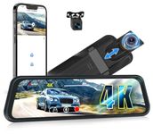 CAMECHO WIFI 4K Rear View Mirror Camera, 9.66" Full Touch Screen Mirror Dash Cam Front and Rear, 1080P Backup Camera with G-Sensor, Parking Assistance, Night Vision, Wide Angle, Loop Recording Dashcam