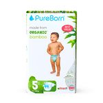 PureBorn Organic Disposable Baby Diapers I Super Soft I Maximum Leakage Protection I Made with Organic Bamboo I Master (Pack Of 88 Pcs), Size 5 (11-18 Kg)