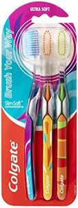 COLGATE Slim Soft Advanced Manual Toothbrush, 3 Pack, Ultra Soft Bristles