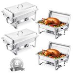VEVOR Chafing Dish Buffet Set, 8 Qt 4 Pack, Stainless Chafer w/ 4 Full Size Pans, Rectangle Catering Warmer Server w/Lid Water Pan Folding Stand Fuel Tray Holder Spoon Clip, at Least 8 People Each