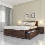 Studio Kook Aztecc Right Engineered Wood Queen Bed with 1 Drawer Right Matte Finish (Junglewood)