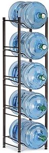 LIANTRAL 5 Gallon Water Jug Holder, 5 Tiers Brown Heavy Duty Water Rack Freestanding, Water Bottle Organizer for Home Office