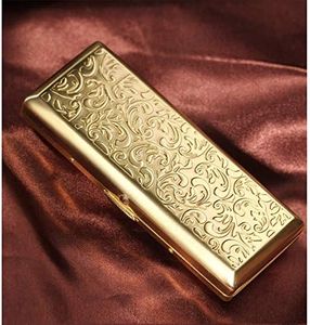 EEKUY Long Ladies Cigarette Case, Ultra-Thin Cigarette Case Portable Cigarette Case Can Accommodate 14 Cigarettes,Gold