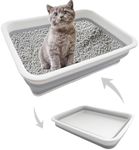 chuyouan Collapsible Small Cat Litter Box, Open Waterproof Low Entry Kitten Potty Pan Semi-Enclosed Pet Toilet for Sick Frail Kitty Grey