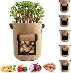 SpringUp 5Pack Potato Grow Bags, Garden Planting Bag with Durable Handle, Thickened Nonwoven Fabric Pots for Tomato, Vegetable and Fruits (Brown, 4 Gallon)