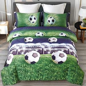 ENJOHOS Full Size Comforter Set for Boys, 3 Piece Soccer Bedding Set for All Season, Lightweight Soft Microfiber Sports Comforter with 2 Pillow Cases