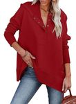 BETTE BOUTIK Women Casual Button Long Sleeve Fashion Hoodies Sweatshirts Oversized Fall Winter Sweatshirt Pullover Red