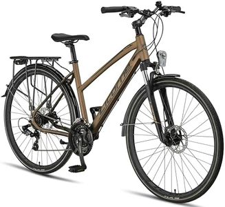 Licorne Bike Vélo de trekking de qualité supérieure 28" - Frein à disque en aluminium - Pour garçons, filles, femmes et hommes - 21 vitesses - VTT - Vélo cross (femme, or foncé)