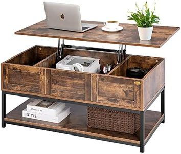VIVOHOME Lift Top Coffee Table with Steel Frame, Dining Table with Open Storage and Hidden Compartment, Suitable for Living Room, Office, Small Apartment, Rustic Brown