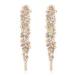 EVER FAITH Wedding Rhinestone Crystal Art Deco Statement Earring, Banquet Prom Long Chandelier Dangle Earrings for Woman Bride Iridescent AB Gold-Tone