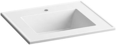 Kohler 2777-1-G81 Ceramic 25-Inch Rectangular Vanity-Top Bathroom Sink with Single Faucet Hole, White Impressions