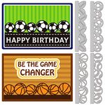 GLOBLELAND 4Pcs Ball Border Cutting Dies Metal Soccer Basketball Lace Frame Die Cuts Embossing Stencils Template for Paper Card Making Decoration DIY Scrapbooking Album Craft Decor